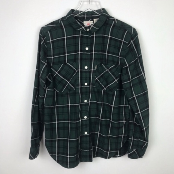 Levi's Tops - LEVI’S Boyfriend Green Plaid Flannel Cotton